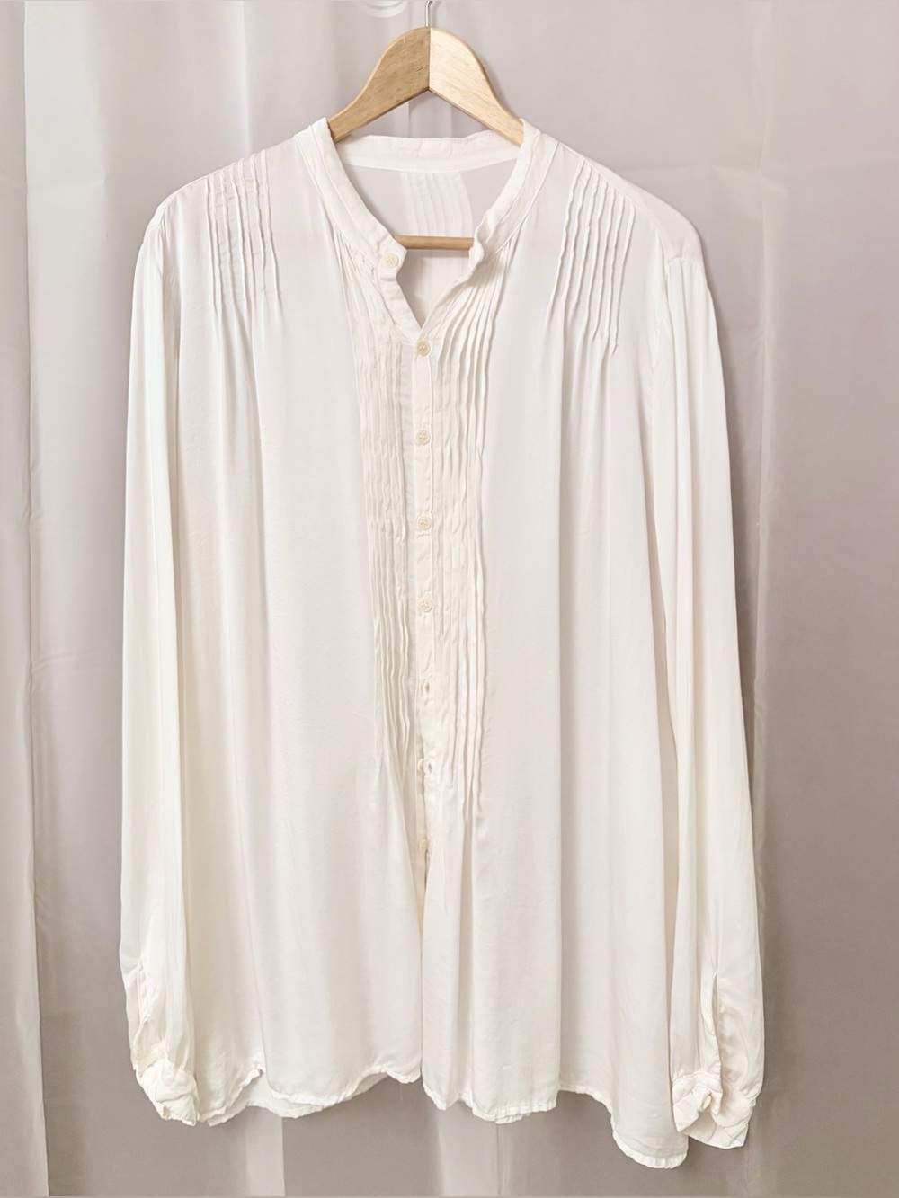 CP Shades Silk "Marnita" Pintuck Peasant Button-Front Blouse